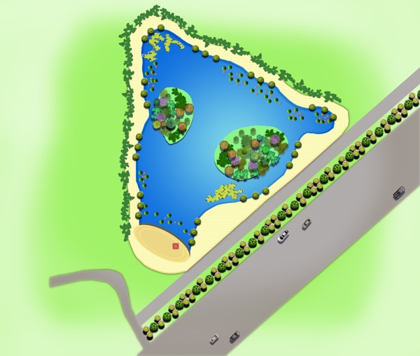 路边池塘景观设计平面效果图