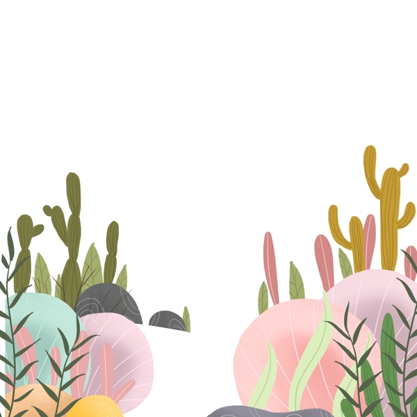 彩色植物草丛插画