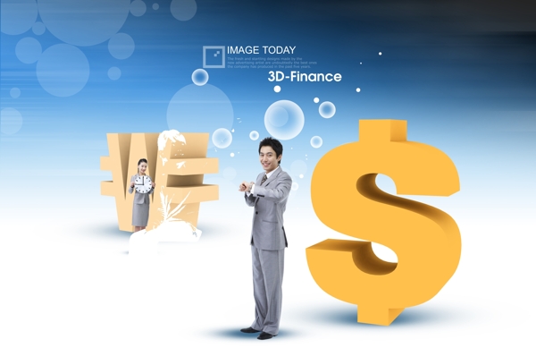 金色美元符號和商務(wù)男女