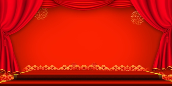 红色喜庆舞台展台背景素材