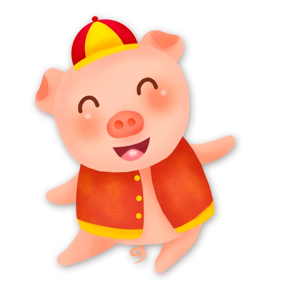 中国风手绘开心财神小猪设计