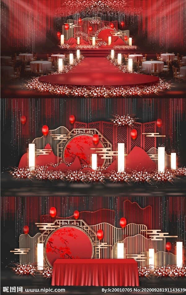 喜庆红色新中式婚礼效果图图片