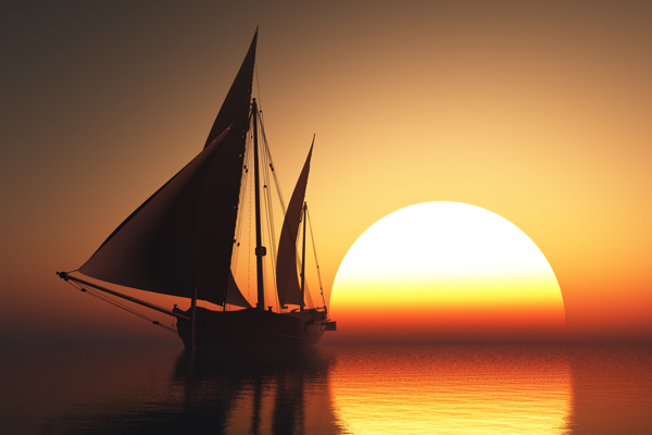 夕阳帆船美丽风光图片