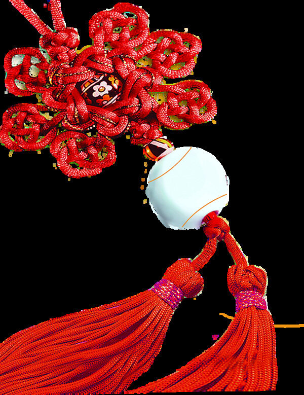红丝带白瓷珠吉祥中国结元素