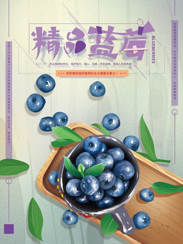 原创手绘清新精品蓝莓海报