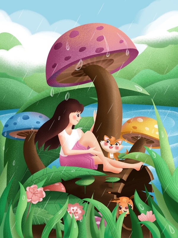 原創(chuàng)手繪插畫二十四節(jié)氣谷雨