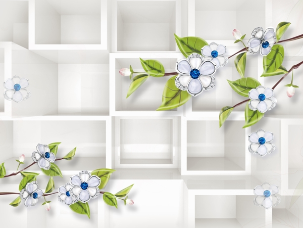现代简约时尚3D浮雕珠宝花朵立体背景墙