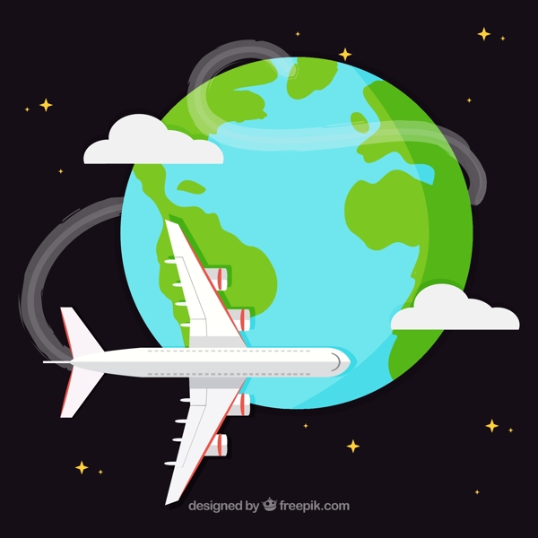 环球飞行飞机插画矢量素材图片