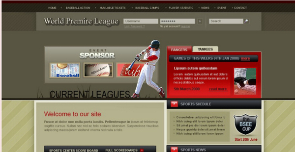 棒球联赛信息网页模板