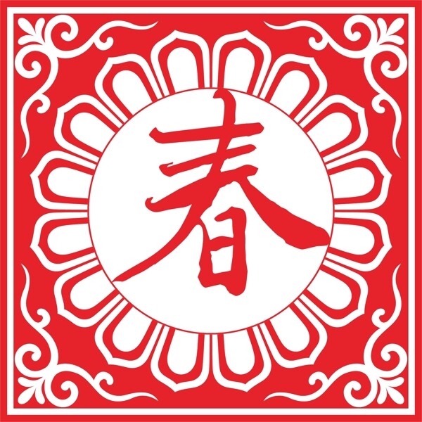 中国红色窗花剪纸装饰素材底纹背景图案