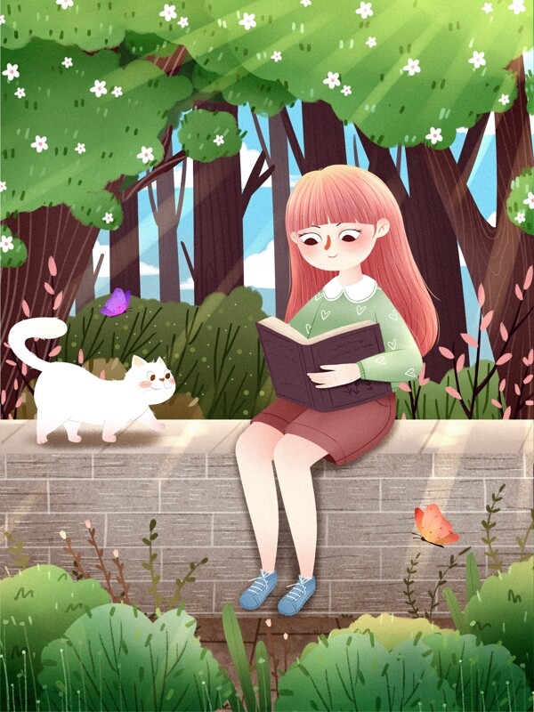 小清新唯美女孩青年節(jié)插畫(huà)