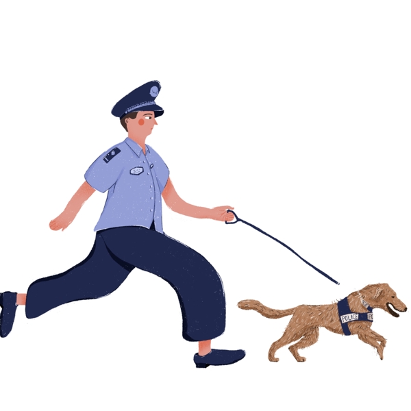 遛狗的卡通警察