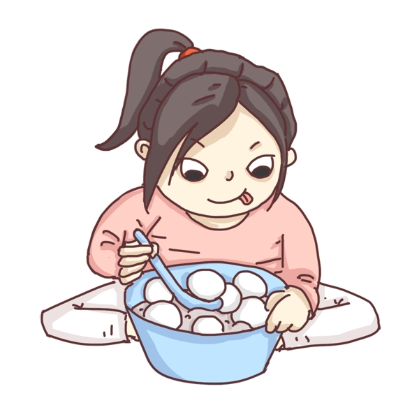 卡通可爱的小女孩吃汤圆