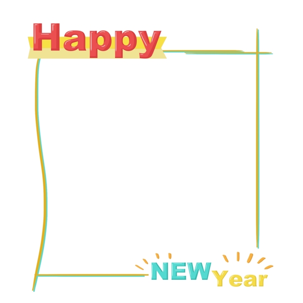 綠黃色新年邊框插畫