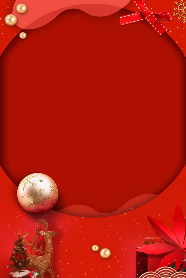 圣诞节西方文化新年红色剪纸风小清新背景