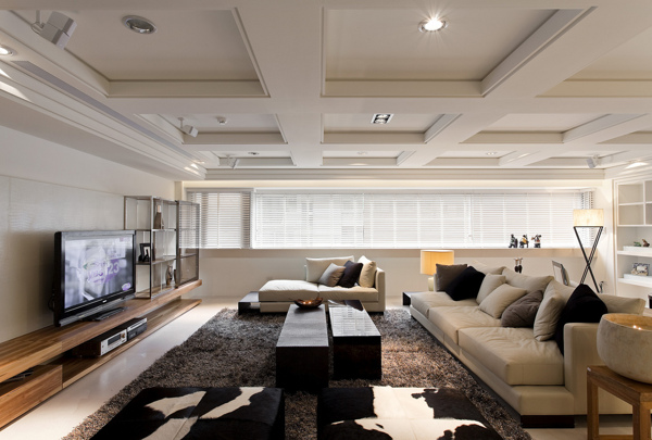 现代清新客厅深色地毯室内装修JPEG图