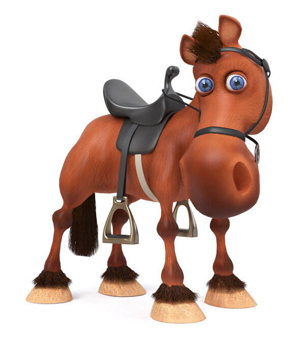 3D插画栗棕色可爱小马