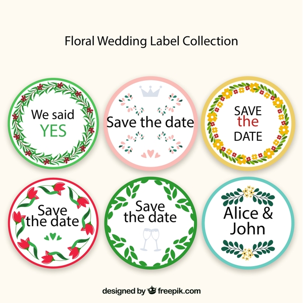 圆形婚礼花卉标签图片