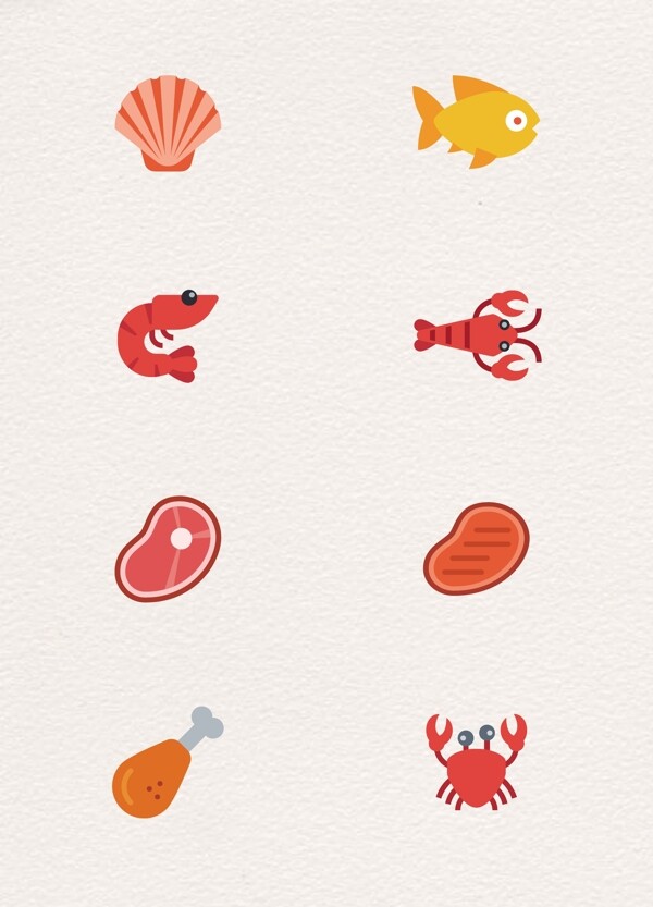 卡通海鲜肉类美食图标设计