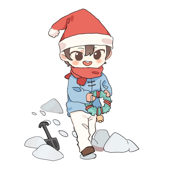 圣诞节玩雪的小男孩