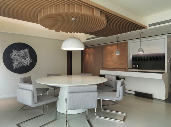 现代时尚客厅褐色圆形吊顶室内装修效果图