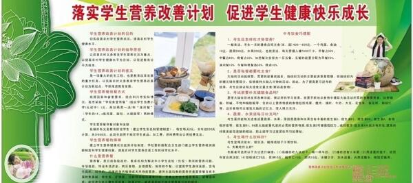 落實學(xué)生營養(yǎng)改善計劃展板圖片