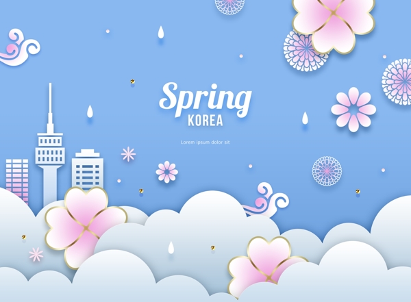 唯美韩式春意立体花朵海报模板设计