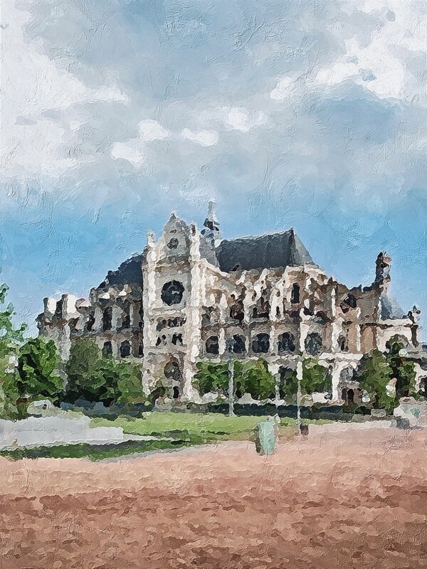 复古法国巴黎街头建筑风景客厅油画