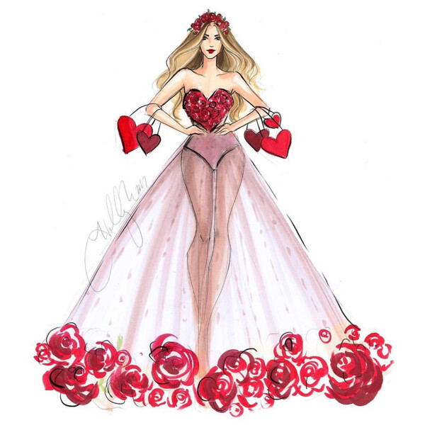 爱心玫瑰花朵礼服设计图