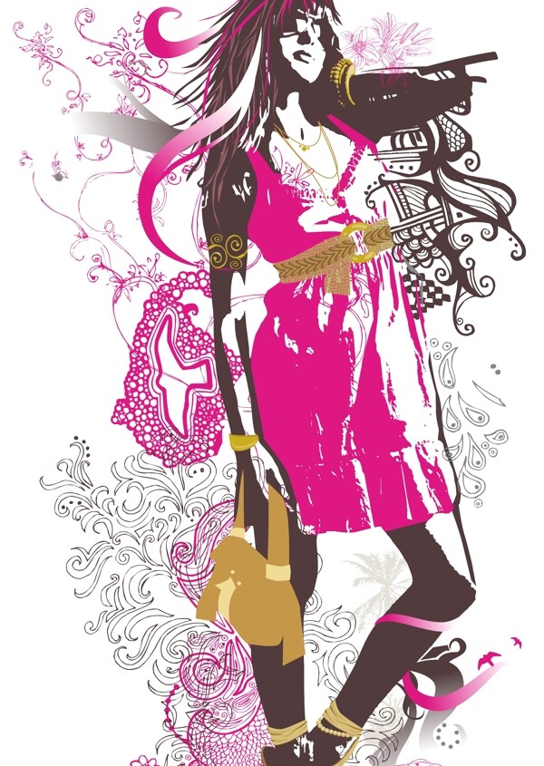 印花矢量圖人物女人色彩紅色免費(fèi)素材