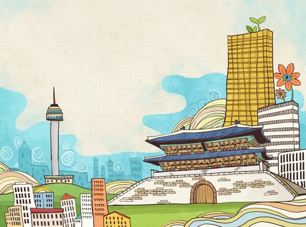 韩国首尔旅游手绘素材