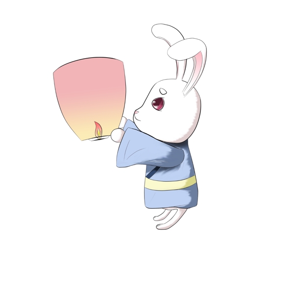 中秋节月兔放灯可商用元素