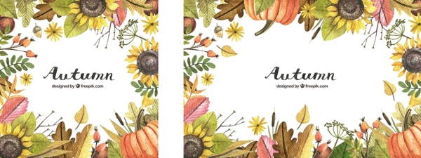 秋天的背景画与水彩画的框架