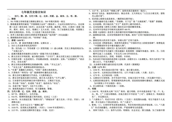 七年級(jí)下冊(cè)歷史七年級(jí)綜合知識(shí)