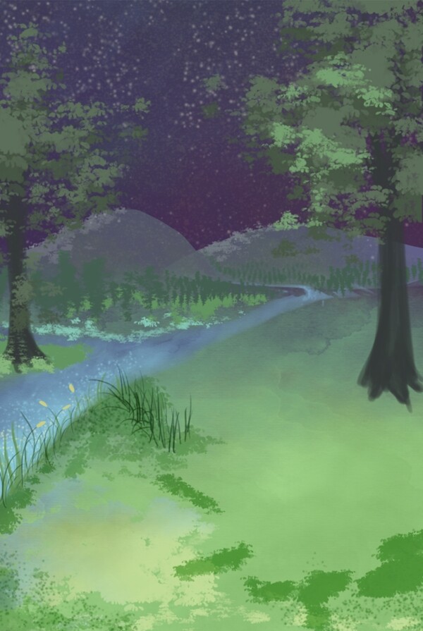 手绘卡通树林森林背景图