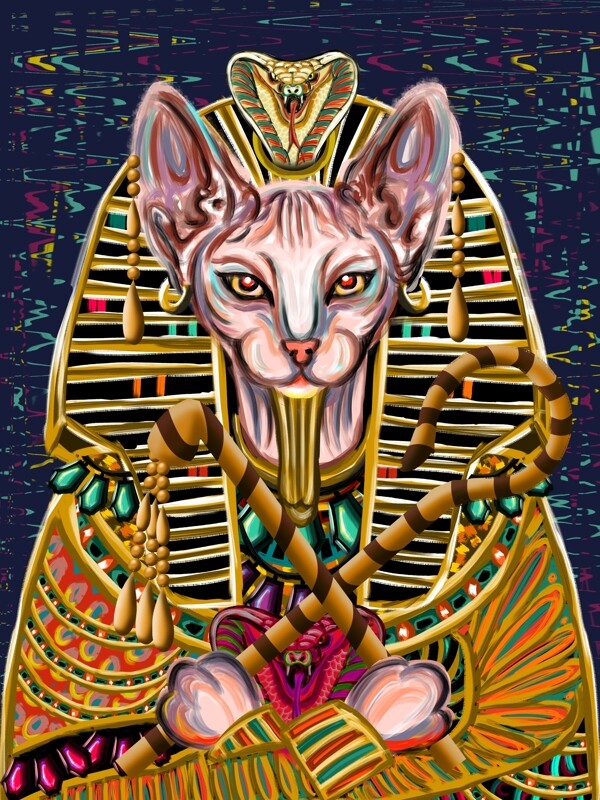 喵记印象仿油画埃及法老猫多彩文化肃穆庄严