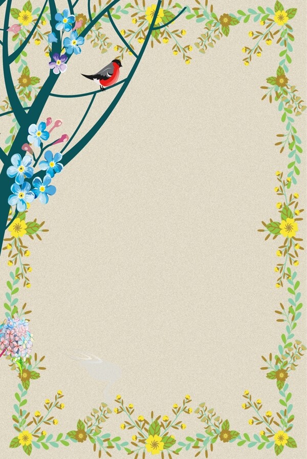 树木花朵边框背景图