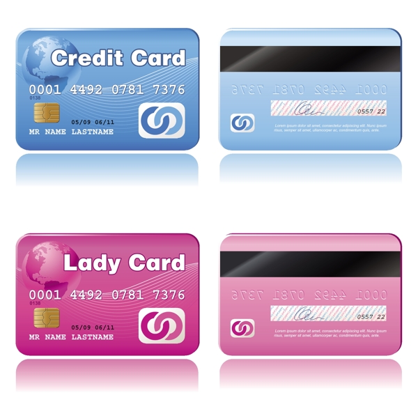 会员卡设计矢量会员卡蓝色粉色芯片卡磁条卡