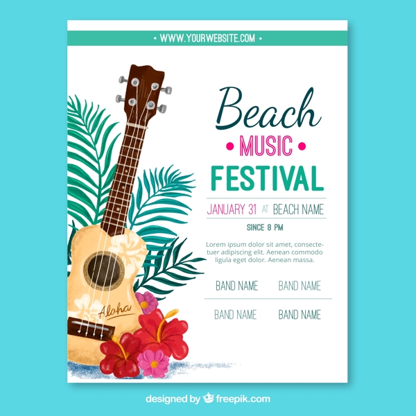 彩绘吉他沙滩音乐节宣传单