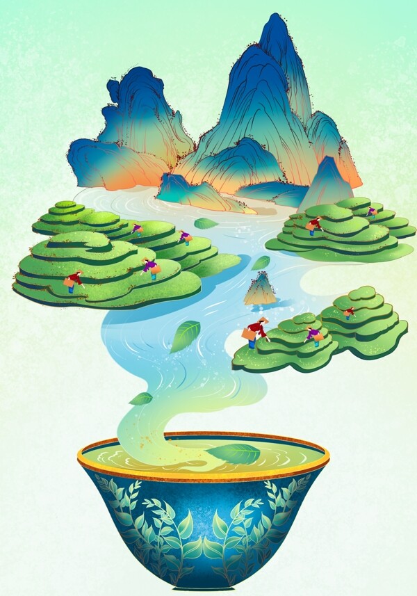 茶叶茶具插画合成海报素材