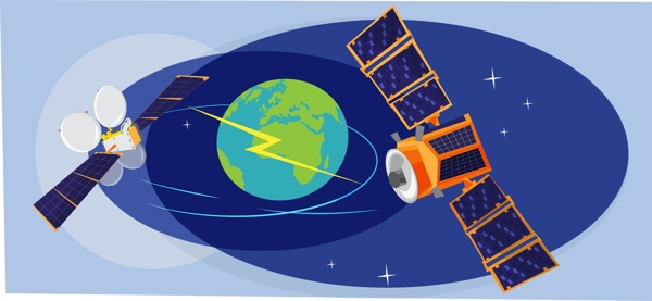 宇宙飛船和行星集合空間矢量圖