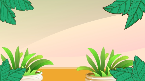 卡通手繪綠色植物風(fēng)景背景