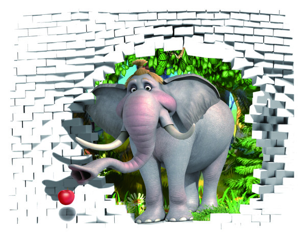3D立体大象破墙而出背景墙