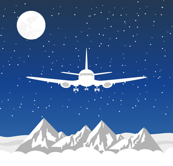 飞越雪山的飞机插画