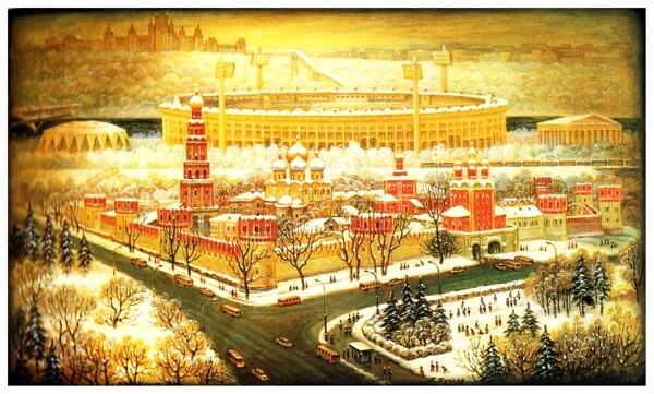城堡雪景油画图片
