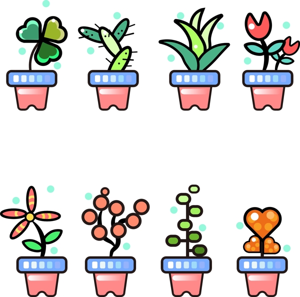 卡通盆栽植物花卉可商用元素