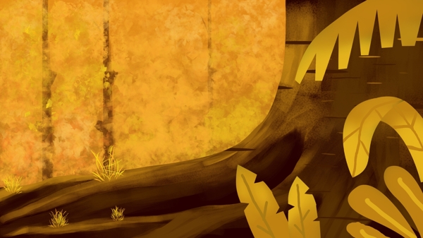 黄色树根黄色叶子卡通背景