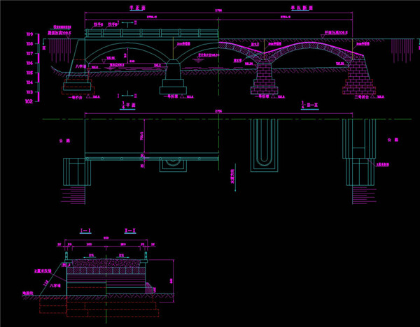 石拱桥整体图CAD图纸