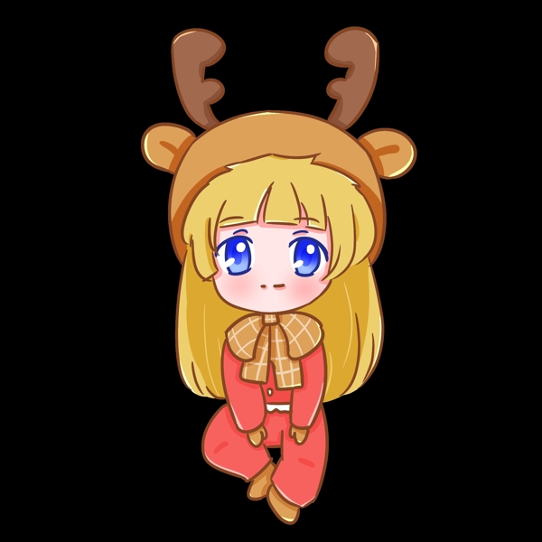 圣诞节平安夜麋鹿装扮女孩可爱手绘