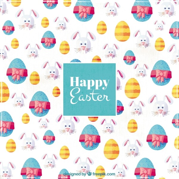 复活节大背景与装饰兔和蛋